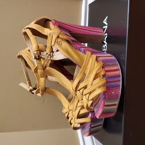 Yellow boho platform sandals wooden platform